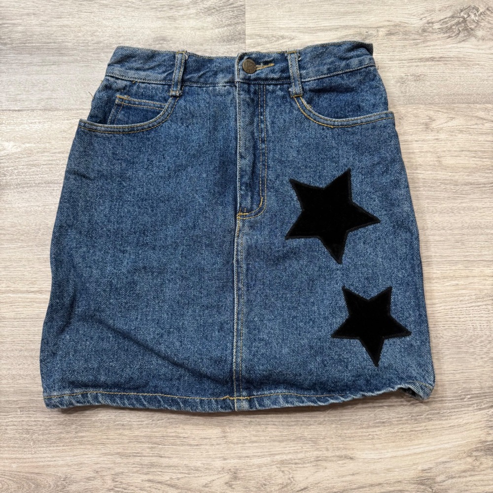 Vintage Guess Jeans Georges Marciano Star Patch Denim Mini Skirt Blue Size 12/25